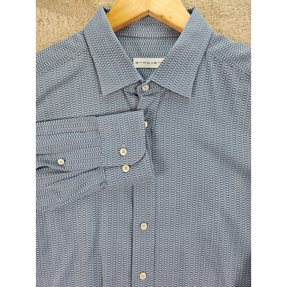 Made in Italy ETRO Dress Shirt Custom Fit Geometric (Measurement Photos)
